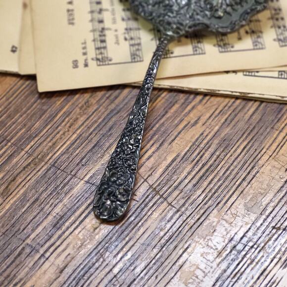 Antique Godinger Silver Plate Floral Art Nouveau Tea Strainer Old Bouquet Design - Picture 6 of 7